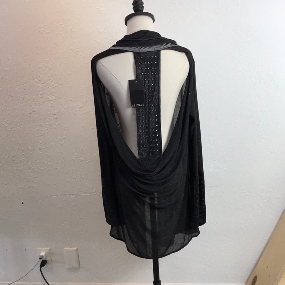 Leather eyelet band open cardigan
